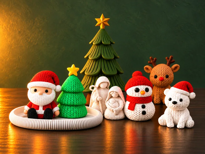 Kit de Natal com árvore, presépio e miniaturas na bandeja