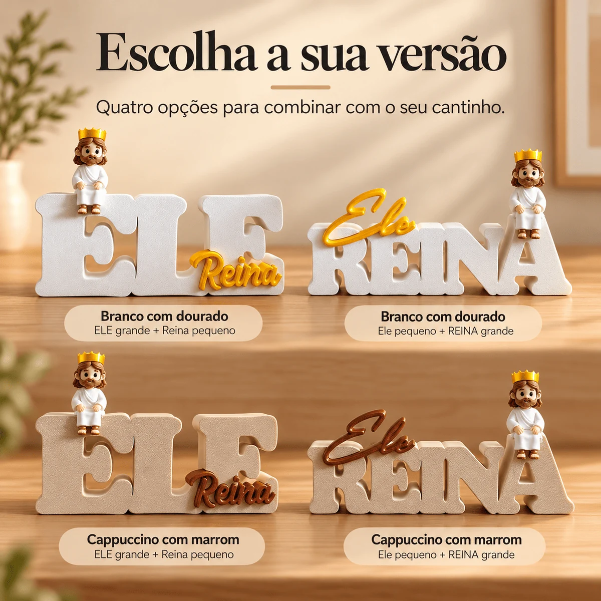 Letreiro Ele reina com mini jesus